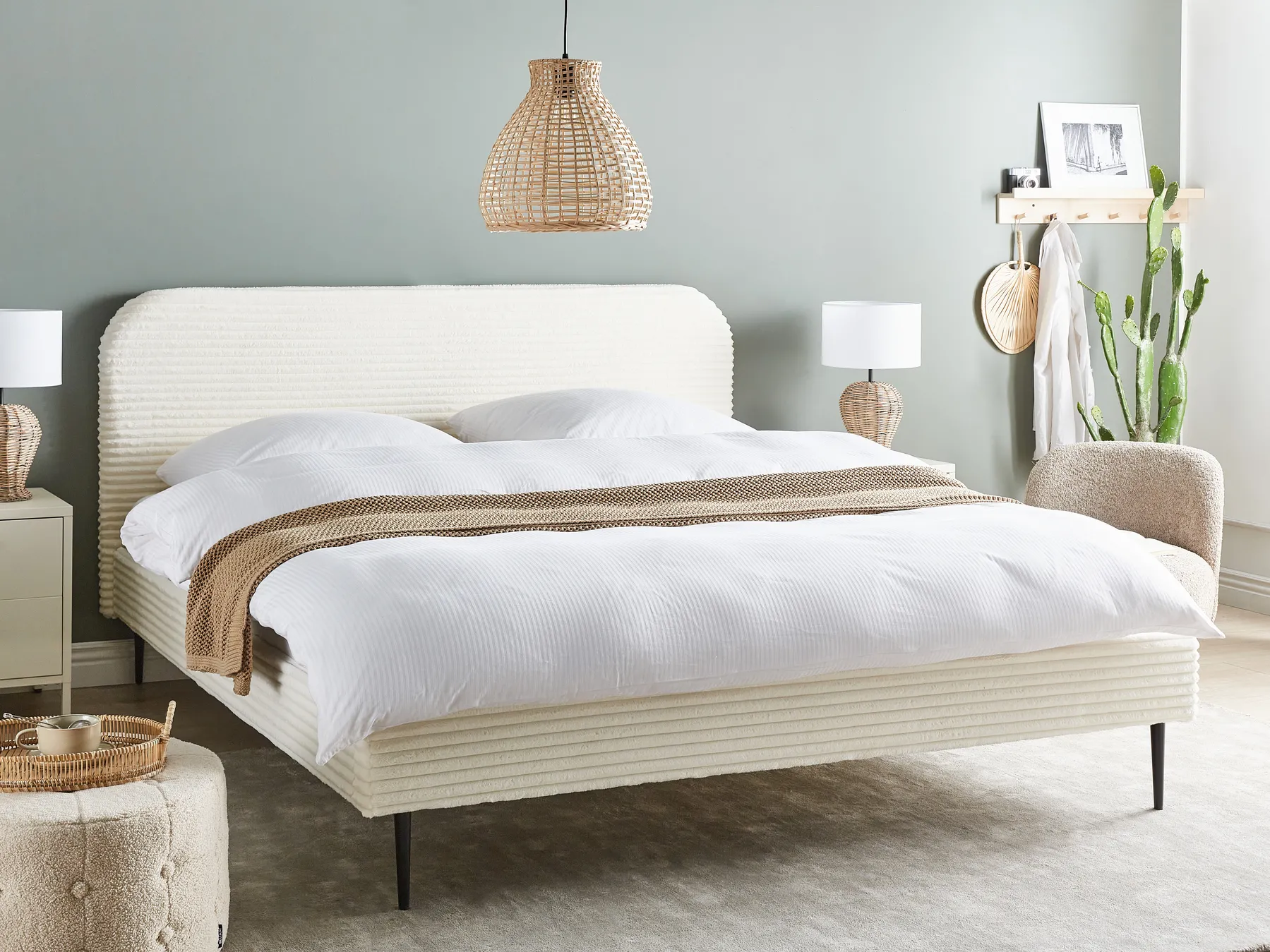 Bett mit Lattenrost Cord FLAYAT 180 x 200 cm Cremeweiß_967707