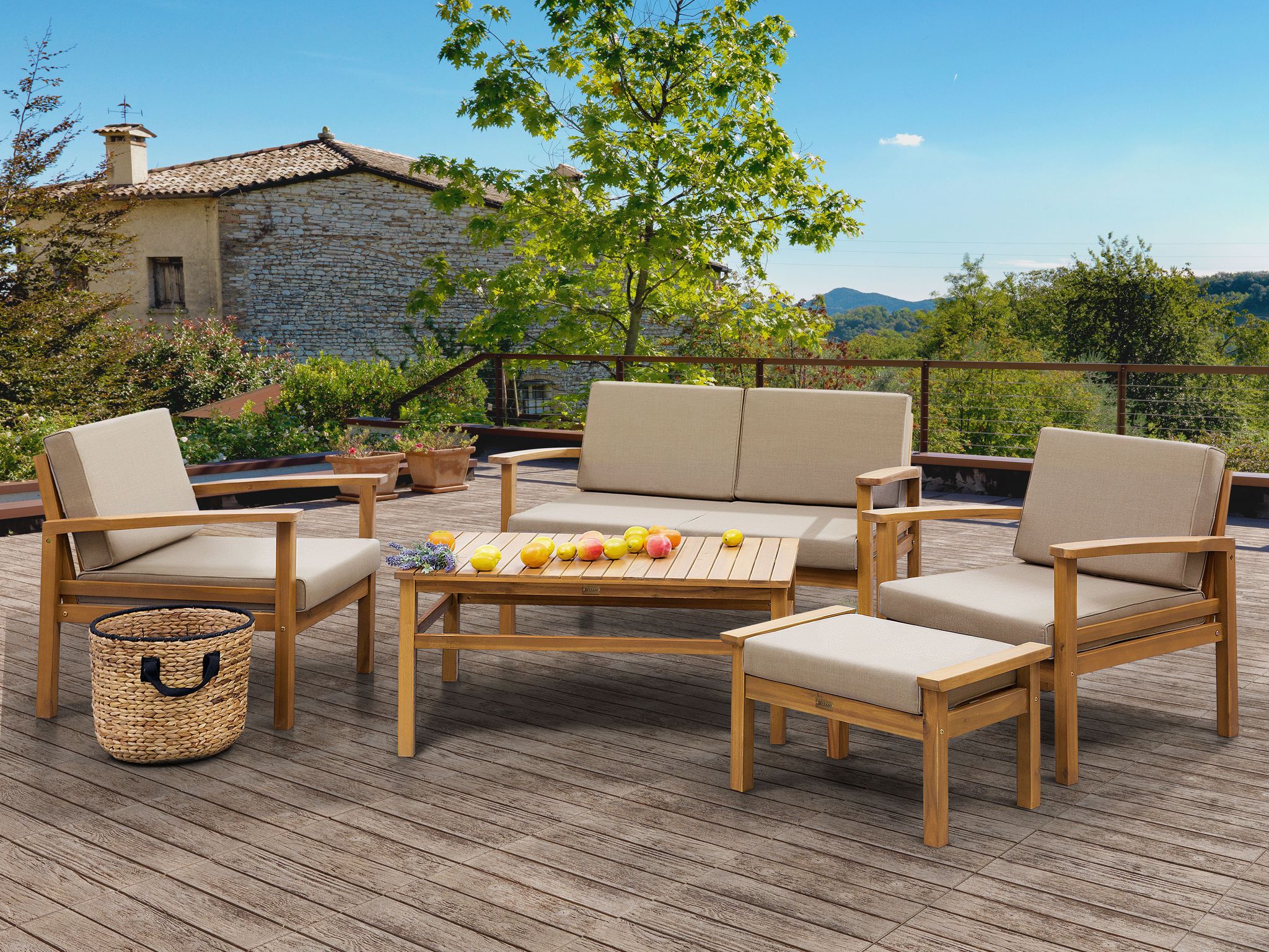Garden Lounge Set with Table and Ottoman 4 Seater MANILA Acacia Wood Light Brown