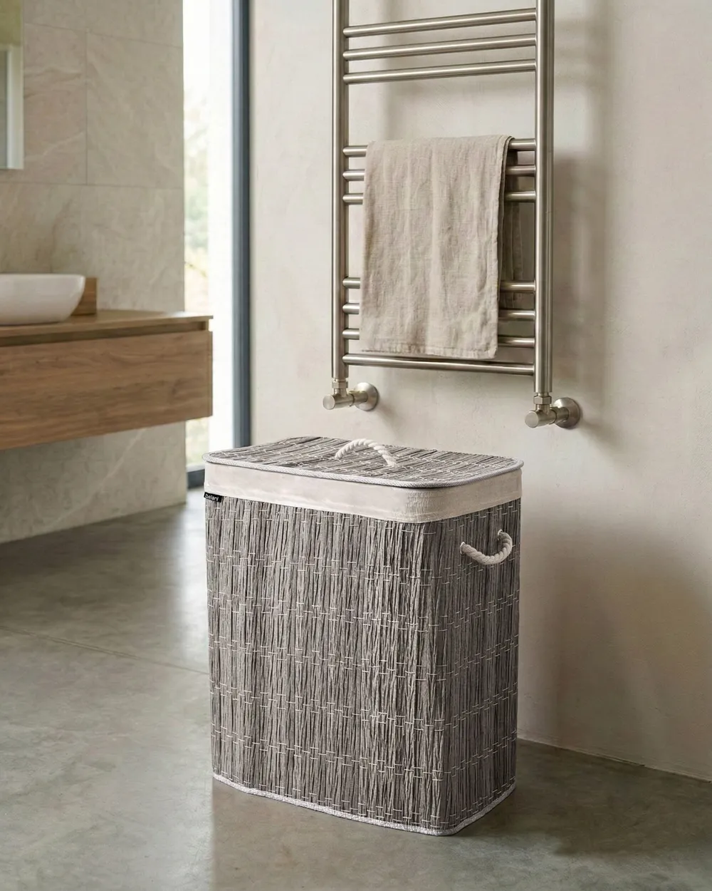 Laundry Basket with Lid ARRAIAS Fabric Grey 100 L