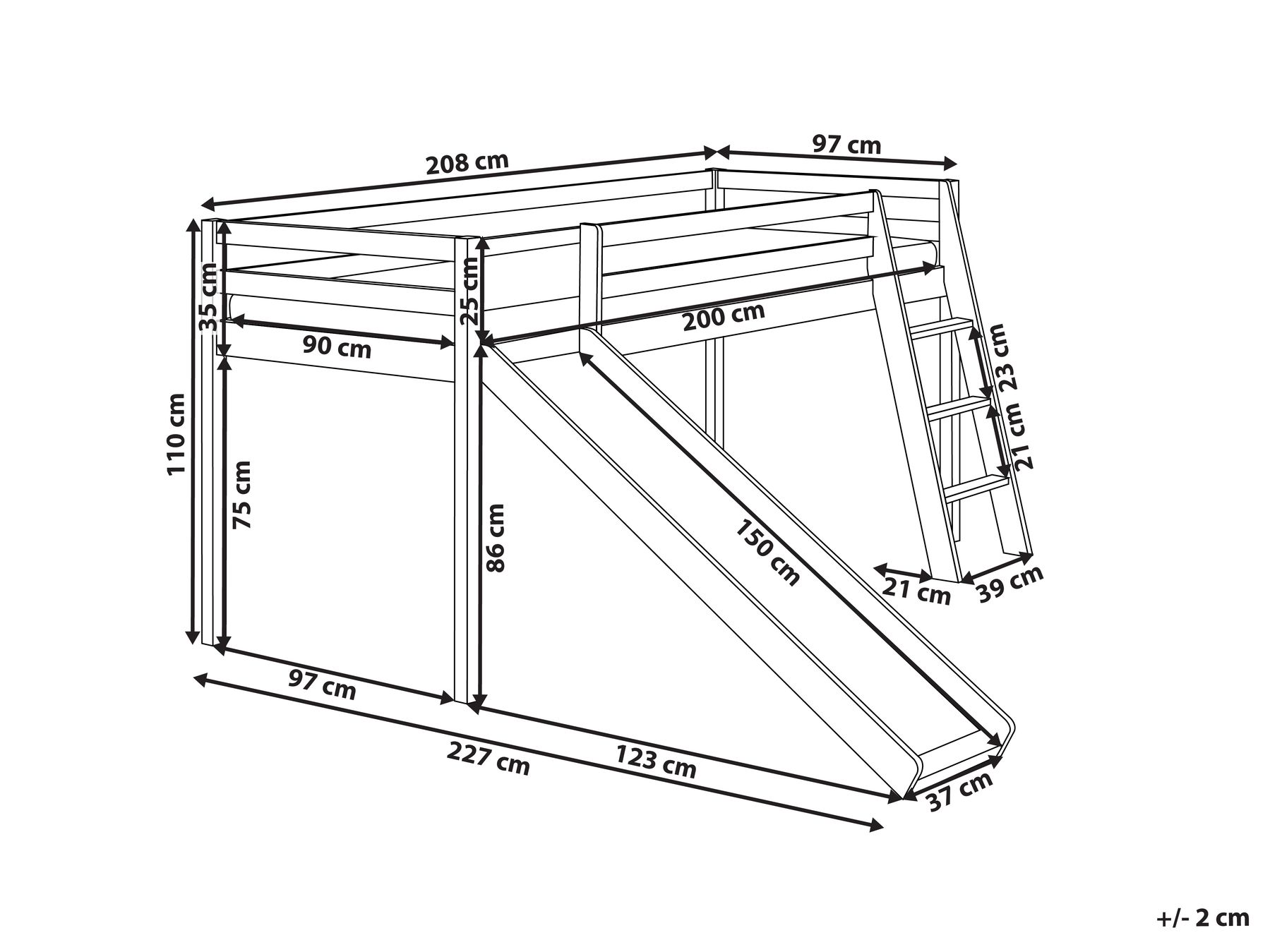 Mid Sleeper Bed Pine Wood STAPLE 90 x 200 cm (EU Single) with Slide Light Brown_987748