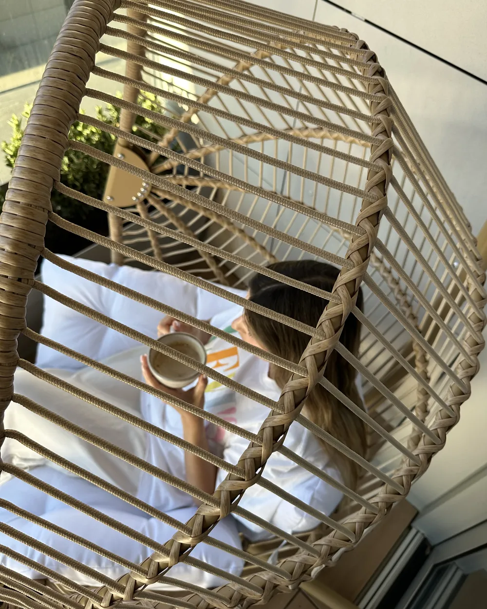 Hanging Chair with Stand ACRI PE Rattan Beige_933266