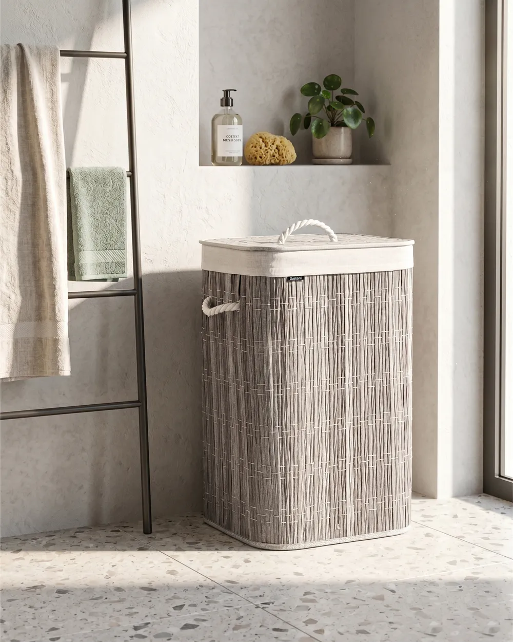 Laundry Basket with Lid TRANCURA Fabric Grey 72 L