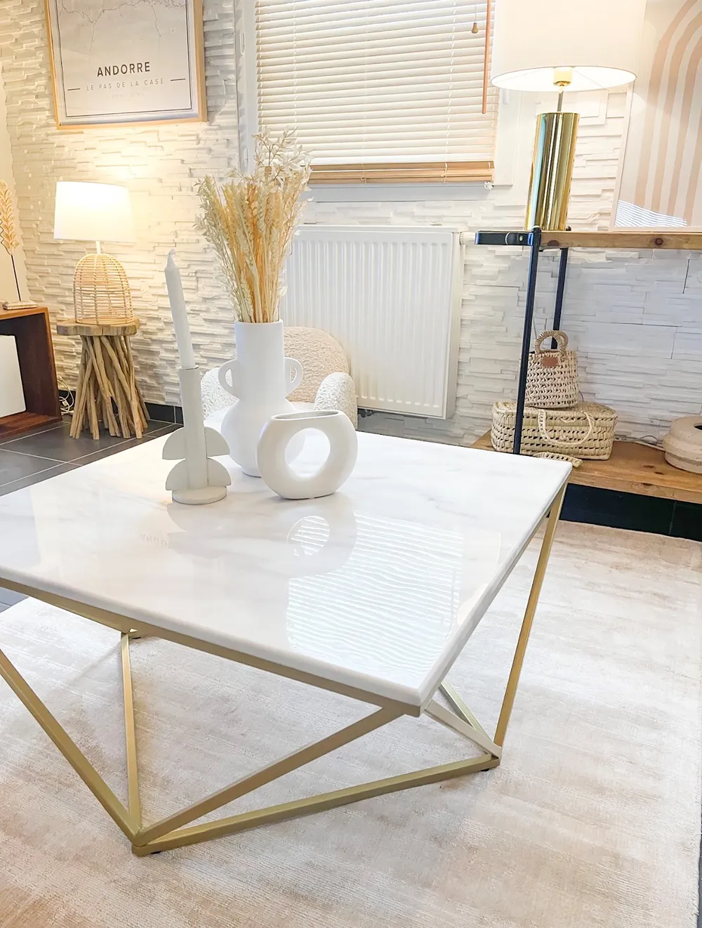 Couchtisch MALIBU Marmor Optik / Gold_821280