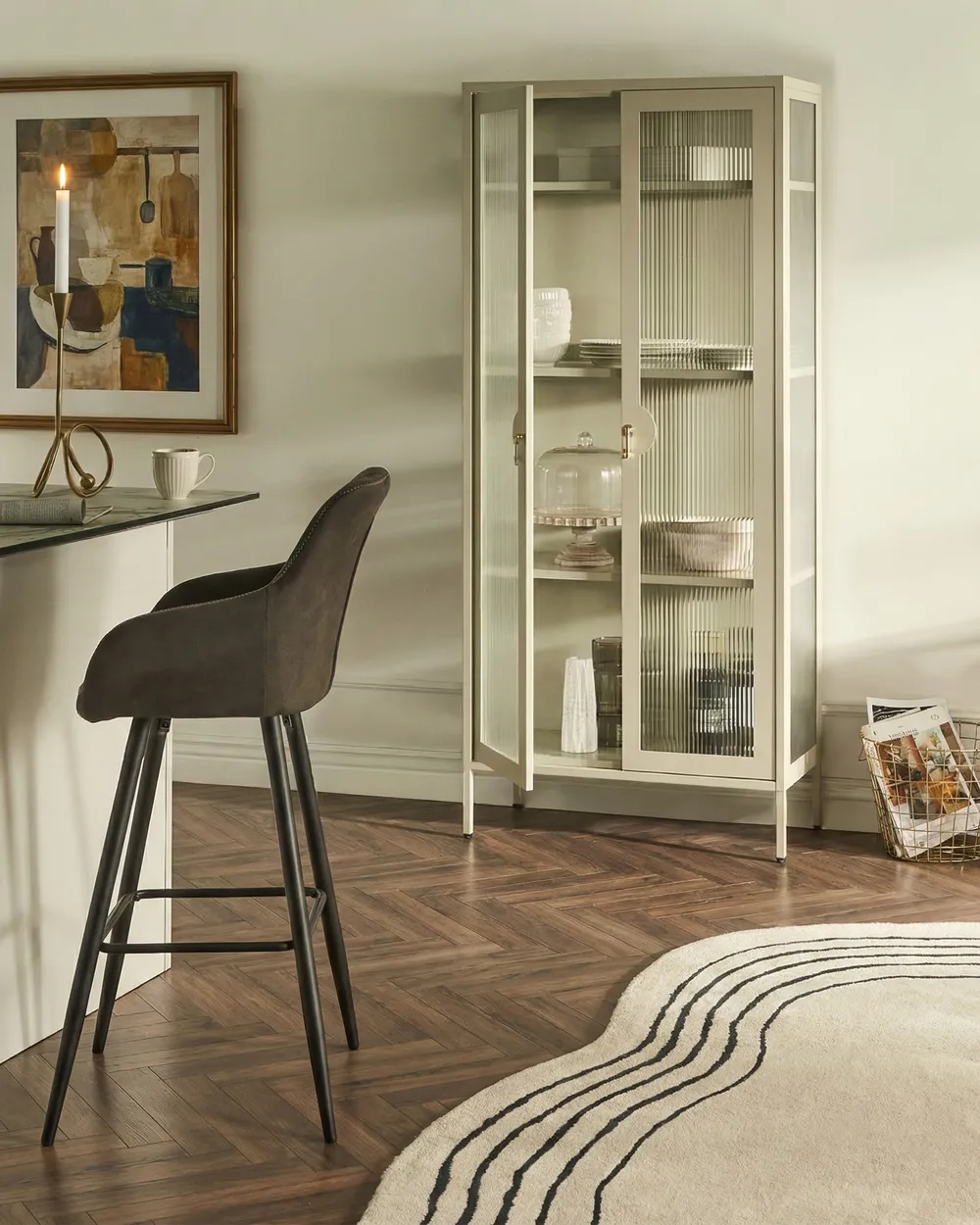 Glass Display Cabinet GLEORA Metal Light Beige_1046474
