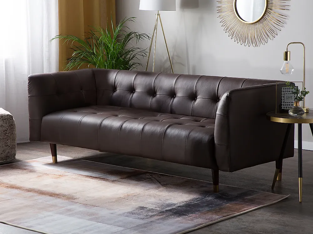 Sofa 3-Sitzer BYSKE Echtleder Dunkelbraun