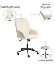Chaise de bureau CASTILE Lin synthétique Blanc cassé_1072503