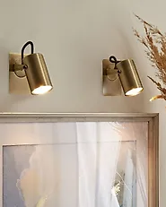 Set of 2 Spotlight Lamps KLIP Adjustable Metal Brass_1183396