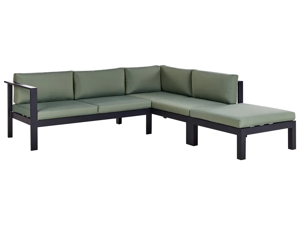 Garden Corner Sofa with Table 5 Seater MESSINA Metal Green Left Hand_929482