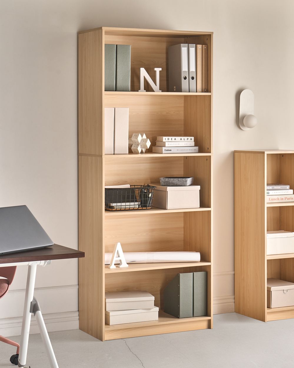 Bibliothèque 5 étagères ZEHNA 197 cm Marron clair