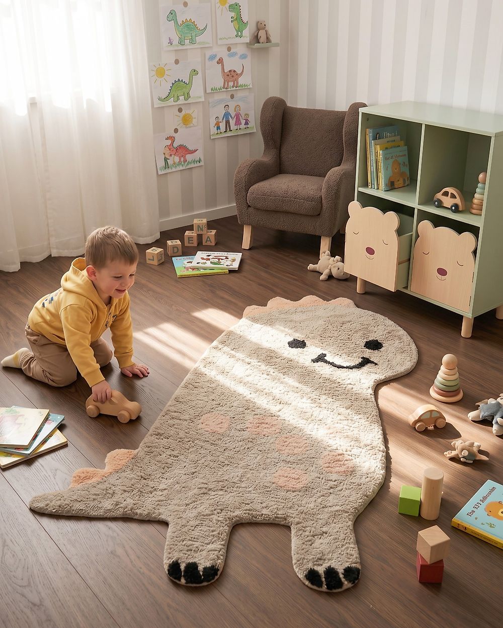Kids Rug REXY Light Brown 80 x 120 cm Cotton