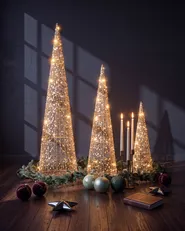 Set of 3 Christmas Decorations LED VEJLESO 40/60/80 cm Christmas Tree Gold_1145525