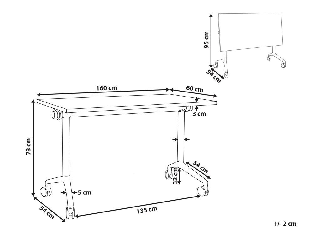 Zusammenklappbarer Schreibtisch CAVI 160 cm 60 cm mit Rädern Hellbraun_922502