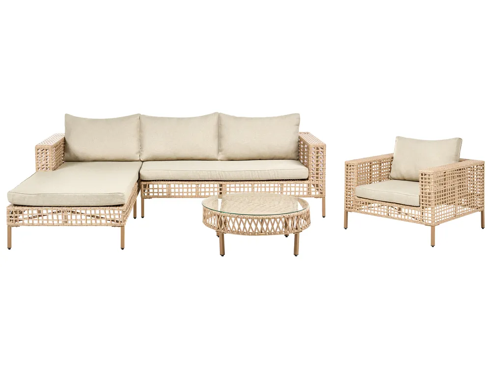 Lounge Set mit Tisch 4-Sitzer CALASETTA Polyrattan Beige rechtsseitig