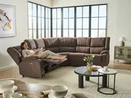 Ecksofa elektrisch verstellbar 5-Sitzer ROKKE mit USB-Anschluss Stoff Braun linksseitig_1043924