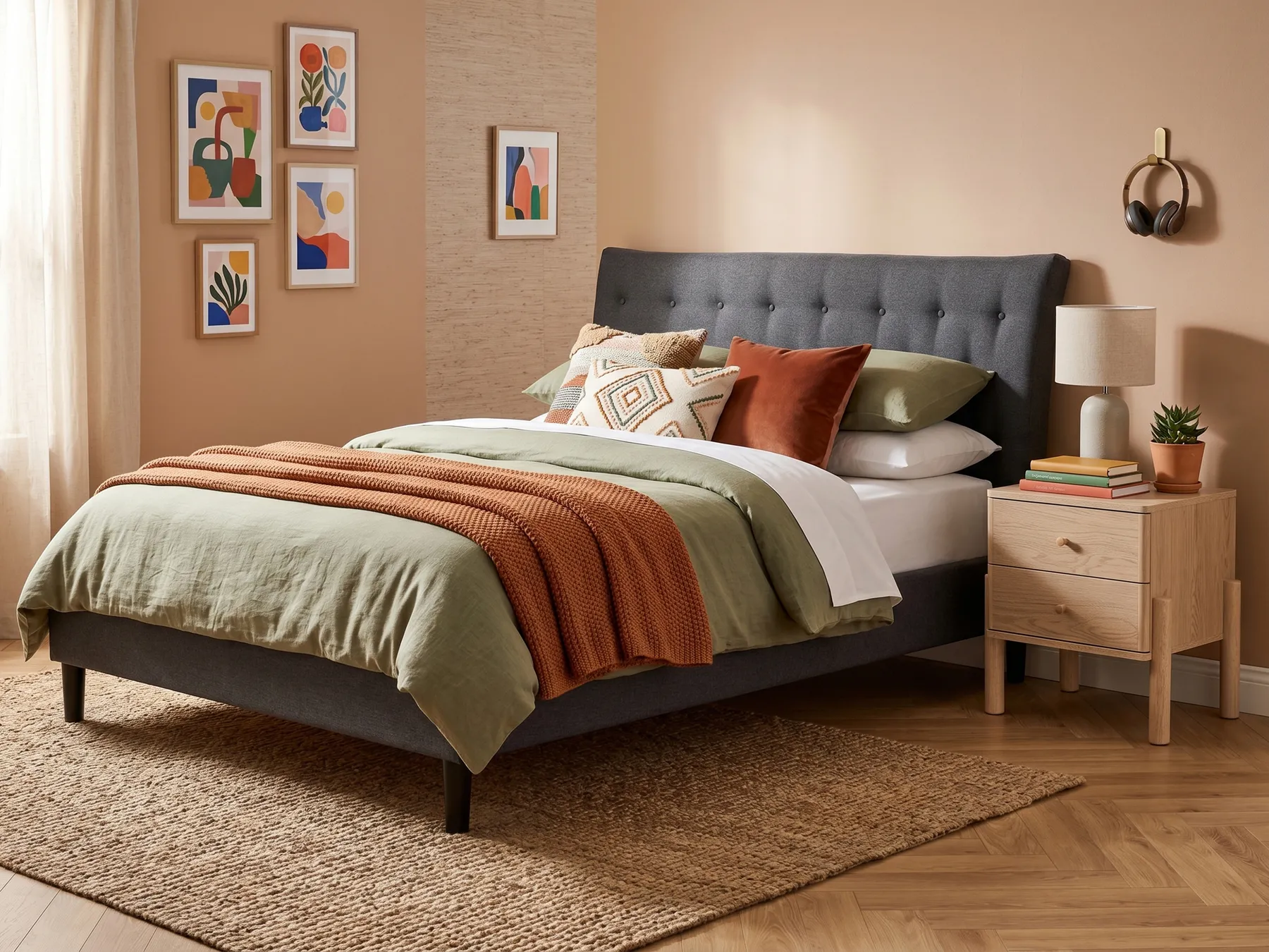 Bett mit Lattenrost Stoff SAVERNE 160 x 200 cm Dunkelgrau_1074290