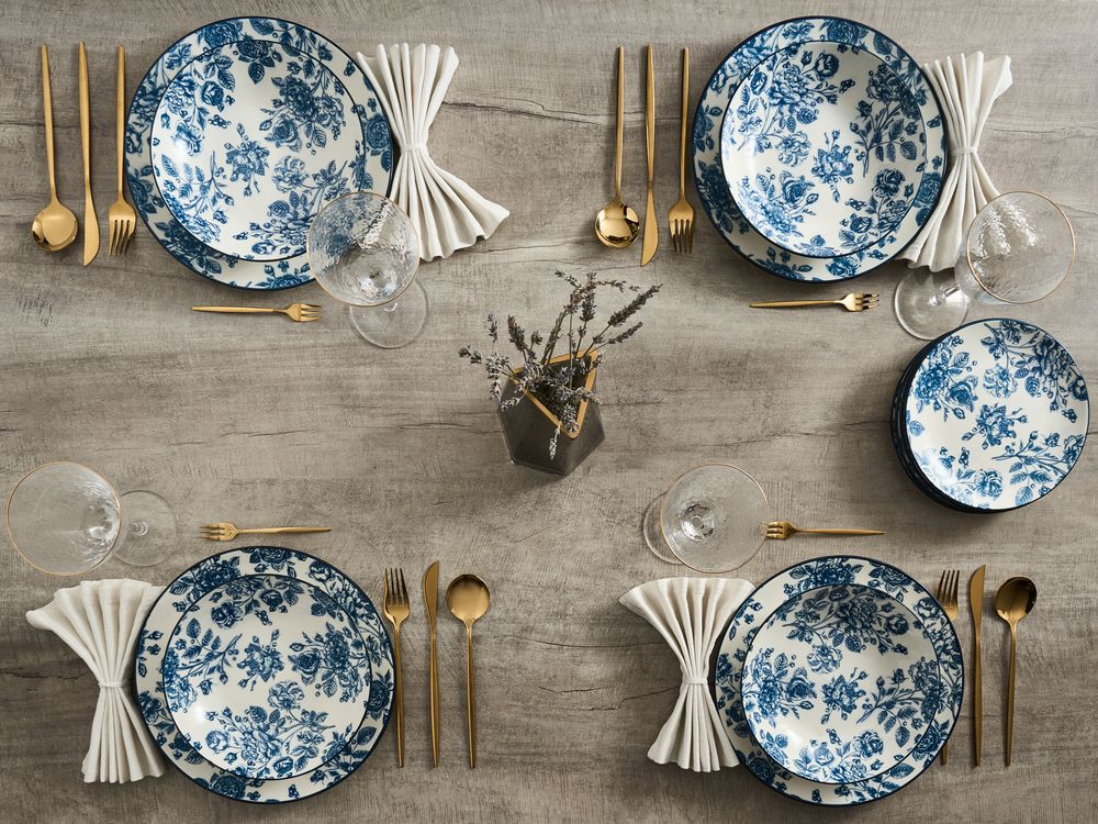 Set de 24 couverts de table BASIL Porcelaine Bleu