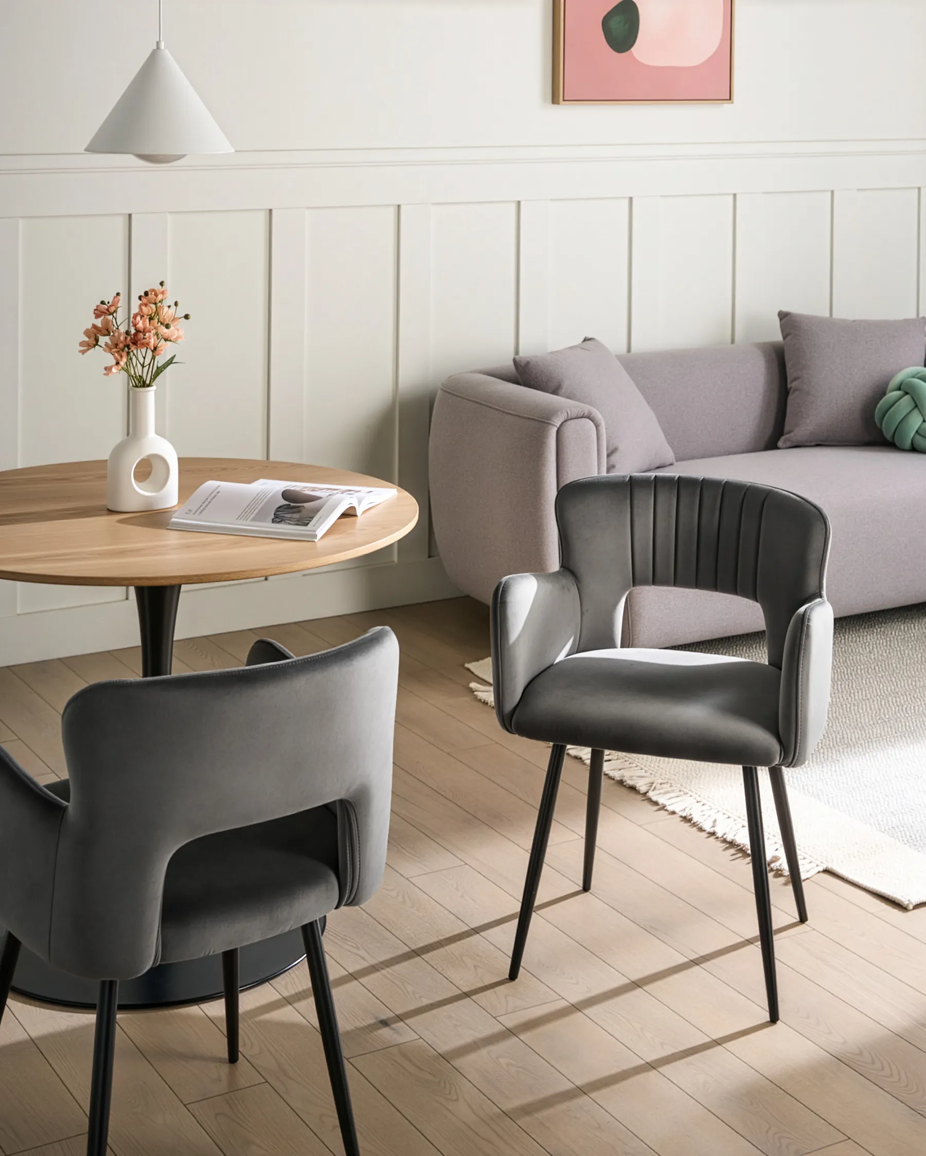 Set of 2 Dining Chairs SANILAC Velvet Dark Grey_847071