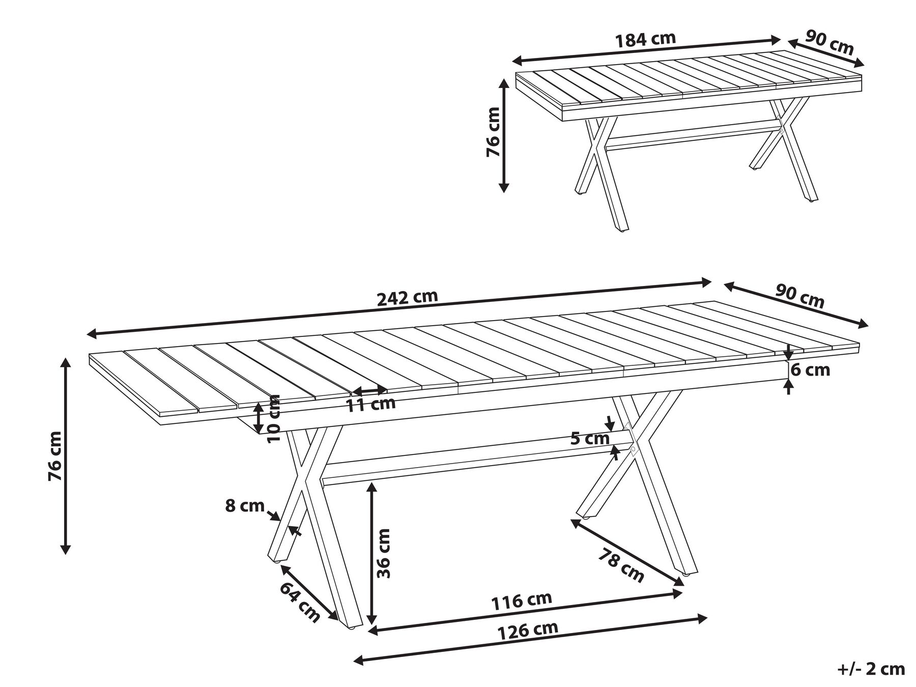 Ausziehbarer Gartentisch FANES 184/242 cm 90 cm Metall Graphitgrau_928666