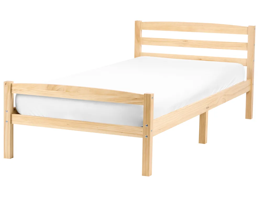 Bett mit Lattenrost Kiefernholz ECHALLON 90 x 200 cm Hellbraun