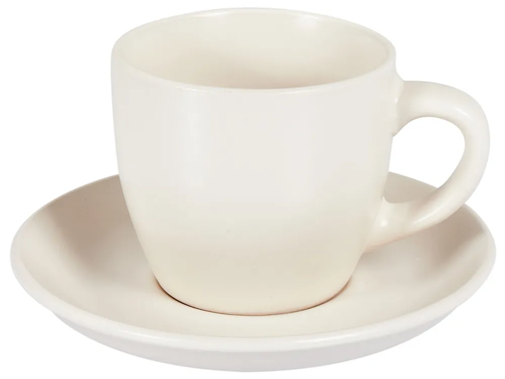 Tassen 4er Set mit Untertellern CARAWAY Steinzeug Cremeweiß_957173