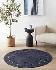 Rug KOYUNLU Dark Blue ø 120 cm Jute_904019