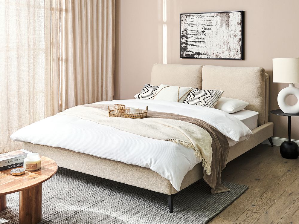 Bed Bouclé MELLE 160 x 200 cm Beige