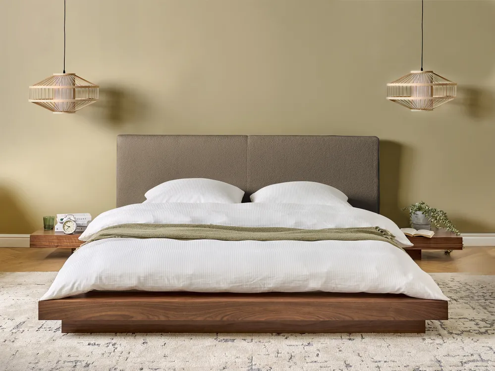 Bett mit LED Bouclé ZEN 160 x 200 cm Braune Esche_1080007