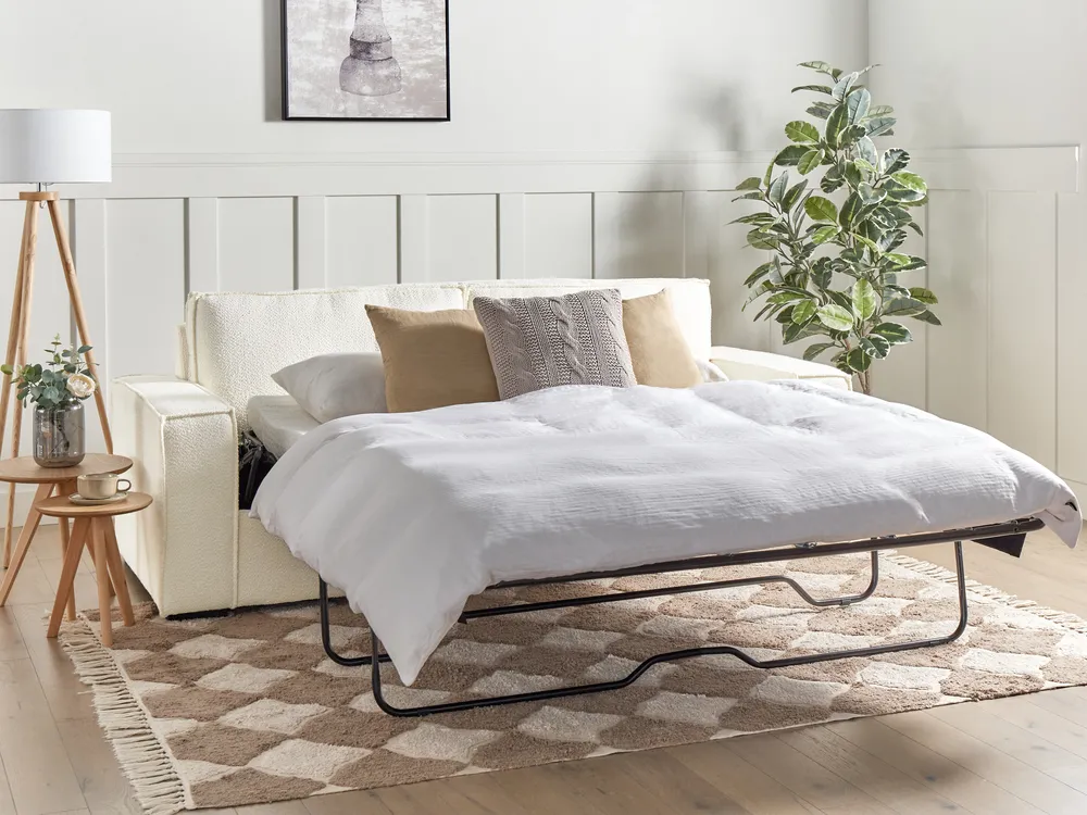 Sofa Bed 3 Seater VUOKATTI Boucle Off-White_945593