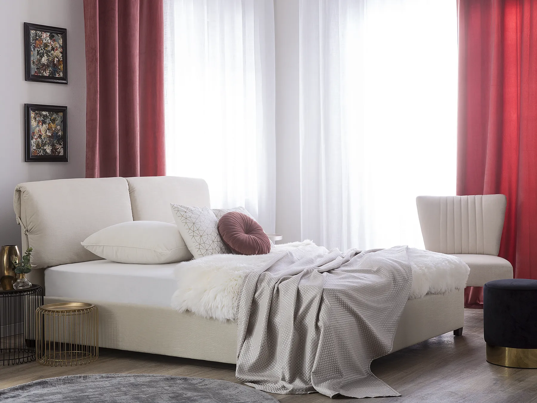 Bett mit Lattenrost Stoff BELFORT 140 x 200 cm Hellbeige_719941