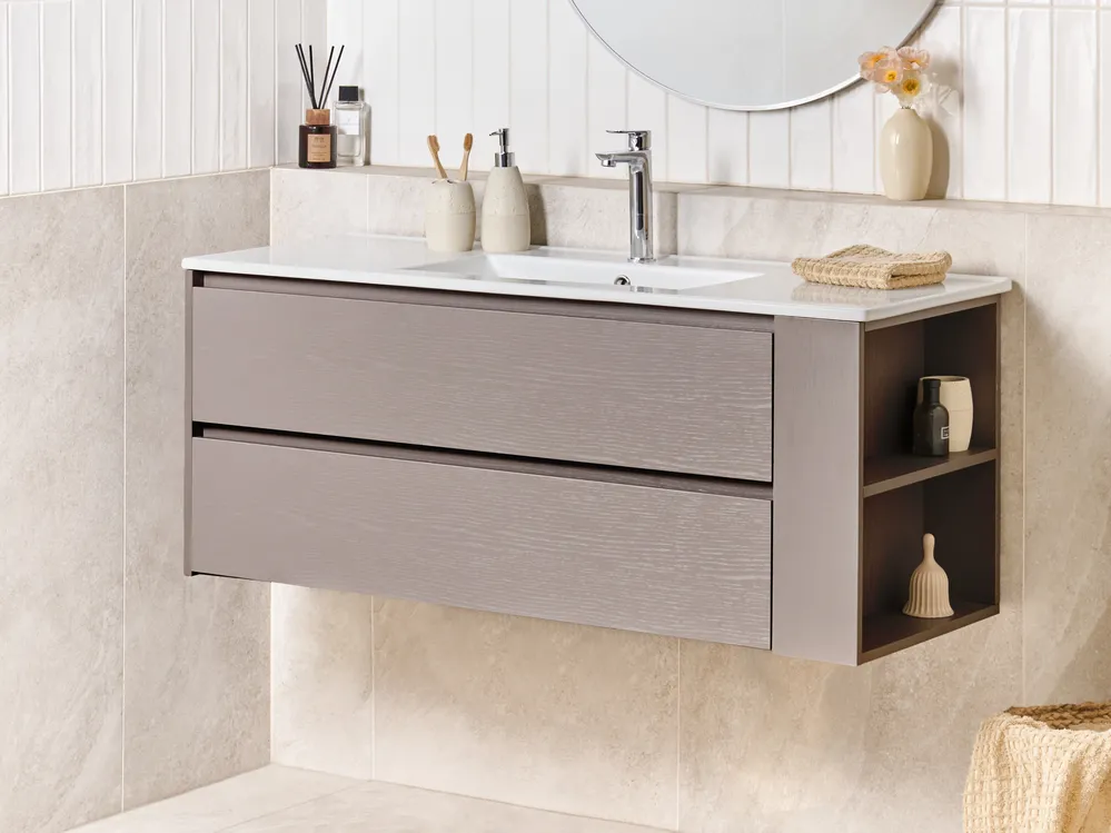 Wandmontierter Waschbeckenunterschrank mit Waschbecken MANCORA Taupe