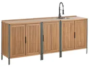 Outdoor-Küche 3er Set mit Spüle IVREA Braun / Schwarz zertifiziertes Akazienholz_988402