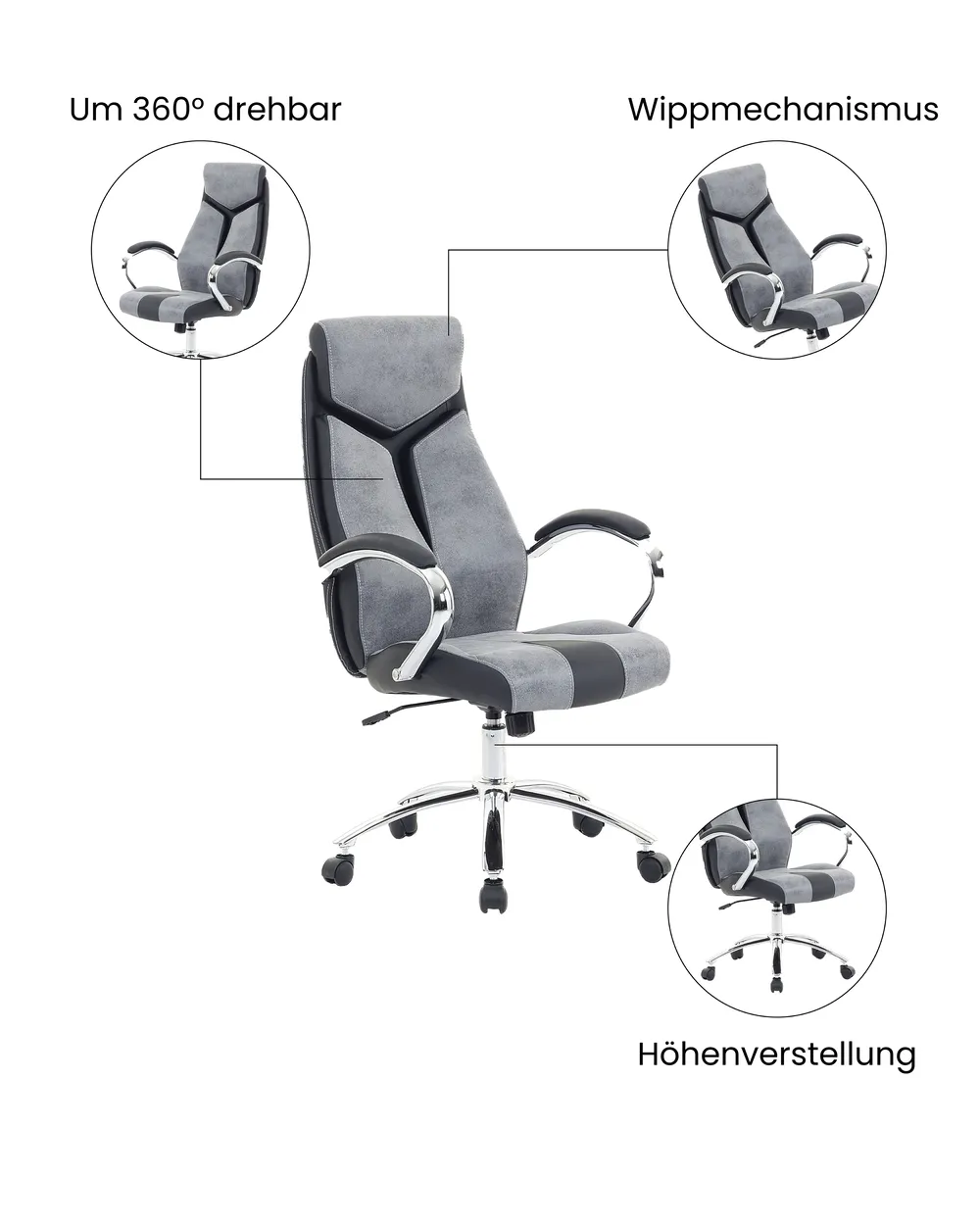 Bürostuhl FORMULA Kunstleder Grau_1074408