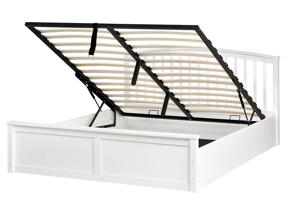 Bett mit Stauraum CLARBEC Kiefernholz Weiß 160 x 200 cm