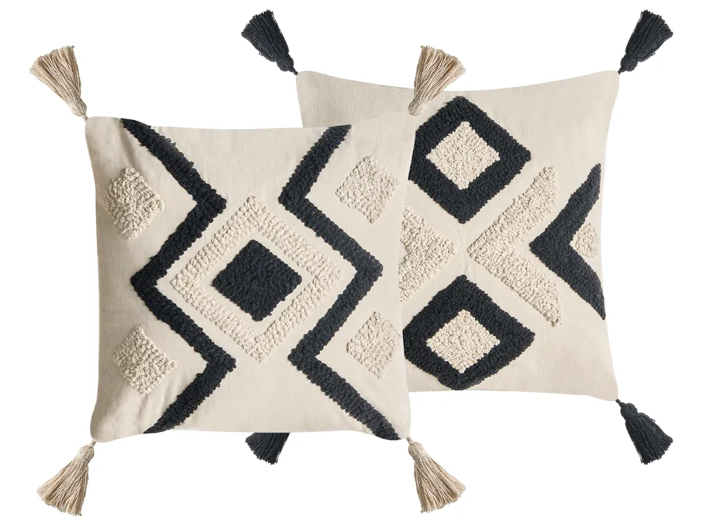 Dekokissen 2er Set SARACA 45 x 45 cm Baumwolle Schwarz / Beige Geometrisches Muster
