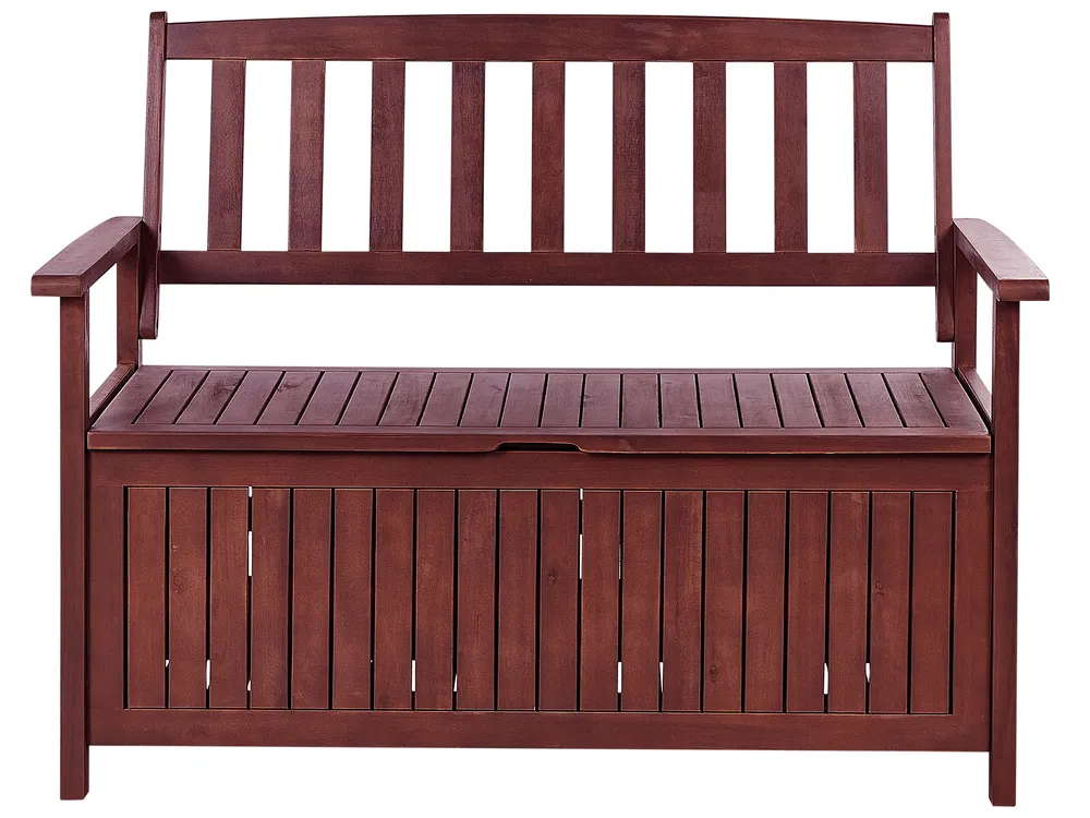 Gartenbank SOVANA 120 cm mit Stauraum Akazienholz Dunkelrot