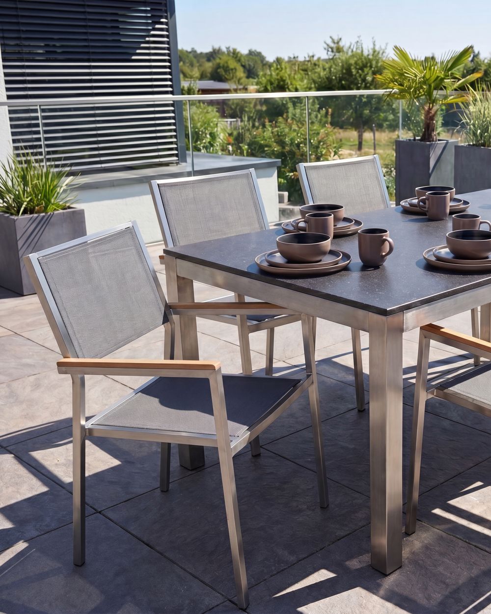 Set of 6 Garden Chairs GROSSETO Stainless Steel Grey