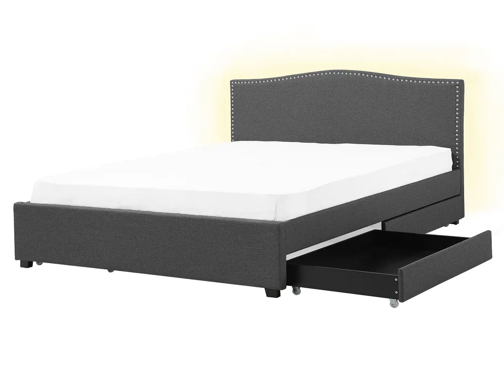 Bett mit Schubladen MONTPELLIER Stoff Grau 160 x 200 cm LED_783167