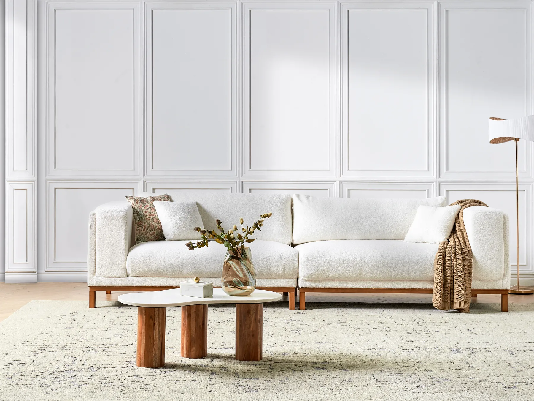 Sofa 4-Sitzer VENG Bouclé Cremeweiß_945098