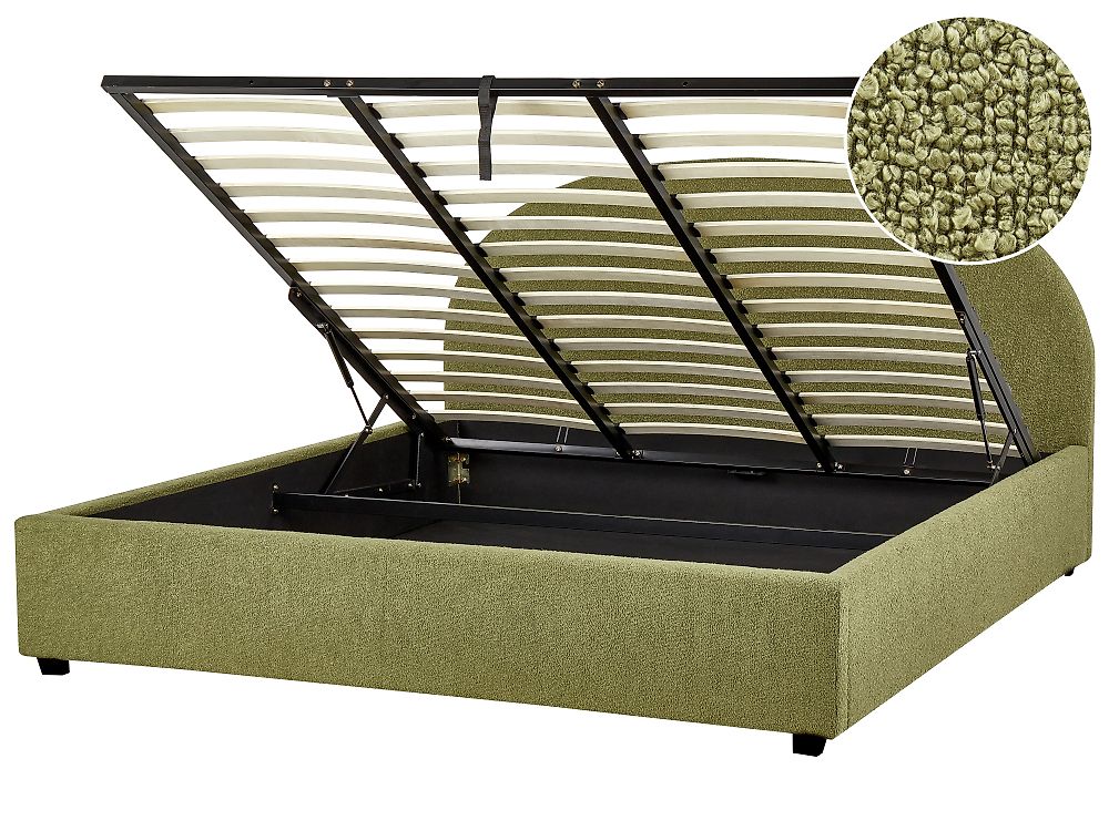 Bed met opbergruimte VAUCLUSE Bouclé Olijfgroen 180 x 200 cm