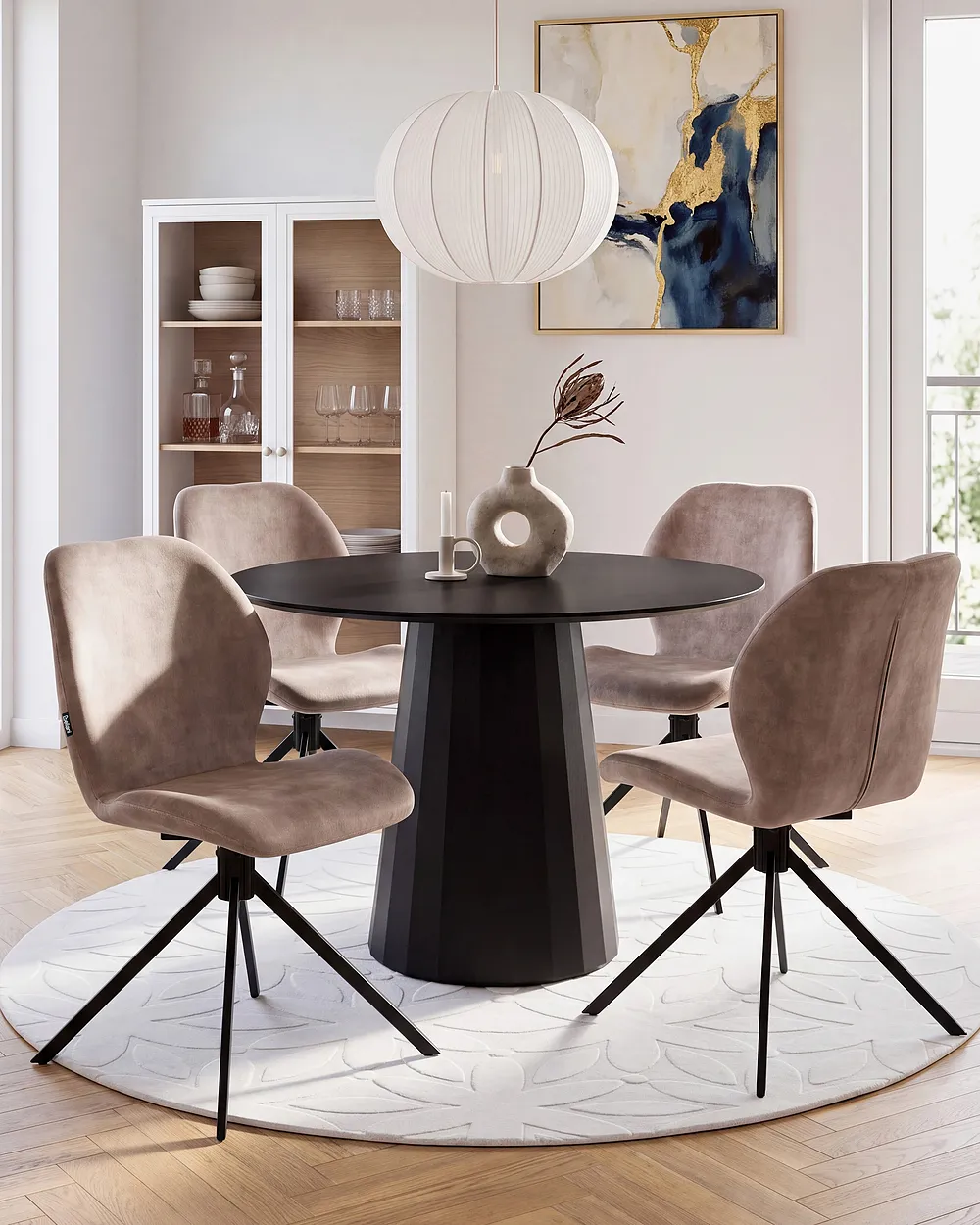 Esszimmerstuhl 4er Set drehbar MORRISON Samtstoff Beige_1155977
