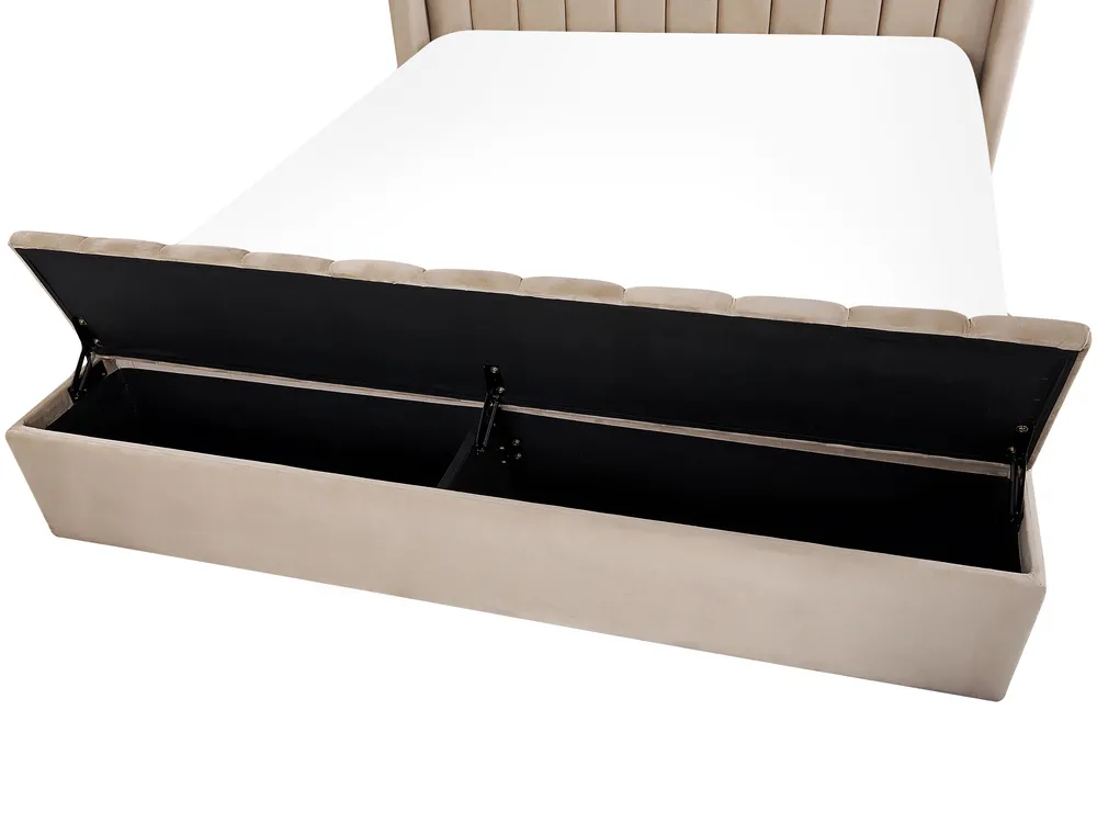 Bett mit Stauraumbank NOYERS Samtstoff Beige 180 x 200 cm_834534