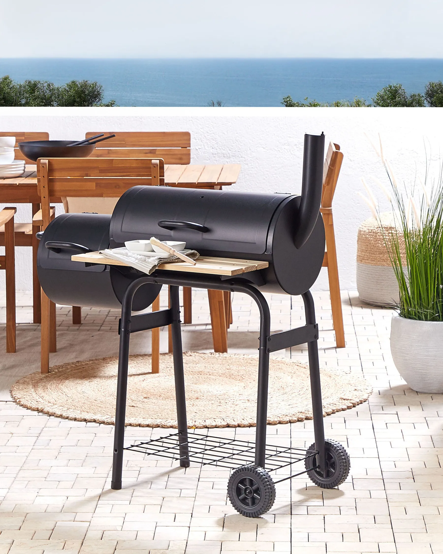 Charcoal BBQ Grill SATAH with Smoker Metal Black_822688