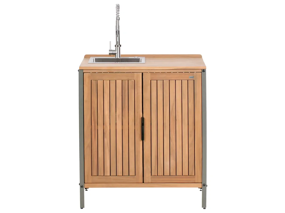 Outdoor-Küche 3er Set mit Spüle IVREA Braun / Silber zertifiziertes Akazienholz_988378