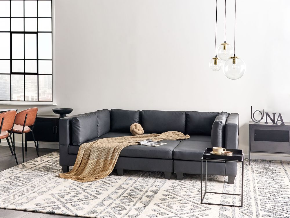 U-förmiges Modulsofa 5-Sitzer UNSTAD Kunstleder Schwarz