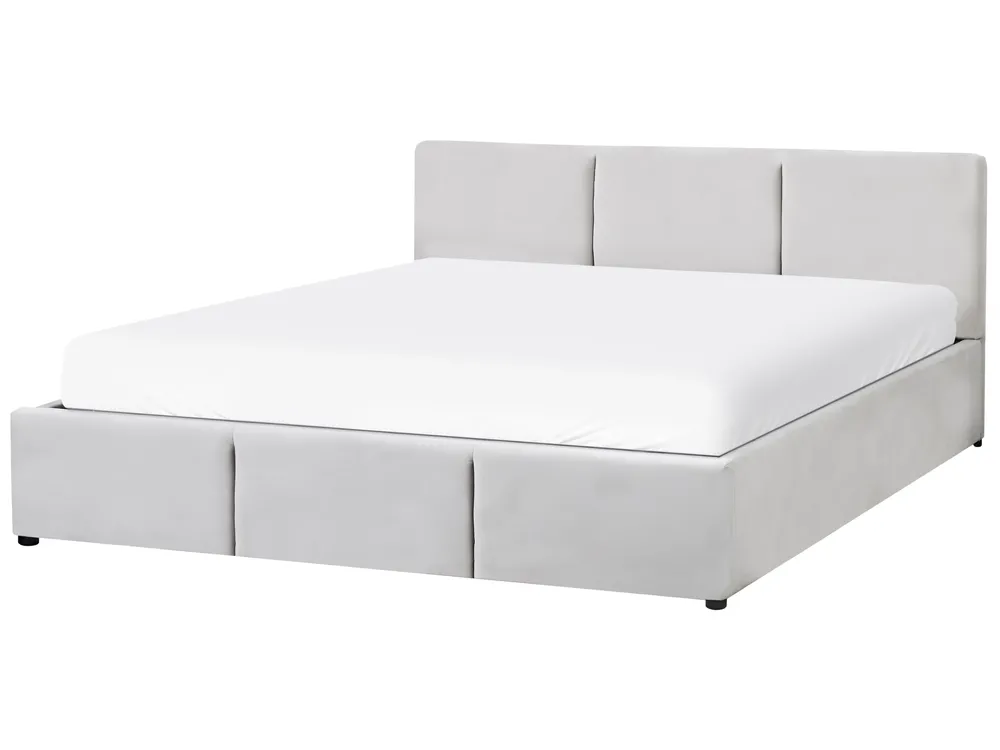 Bett mit Stauraum BOUSSE Samtstoff Hellgrau 160 x 200 cm_862560