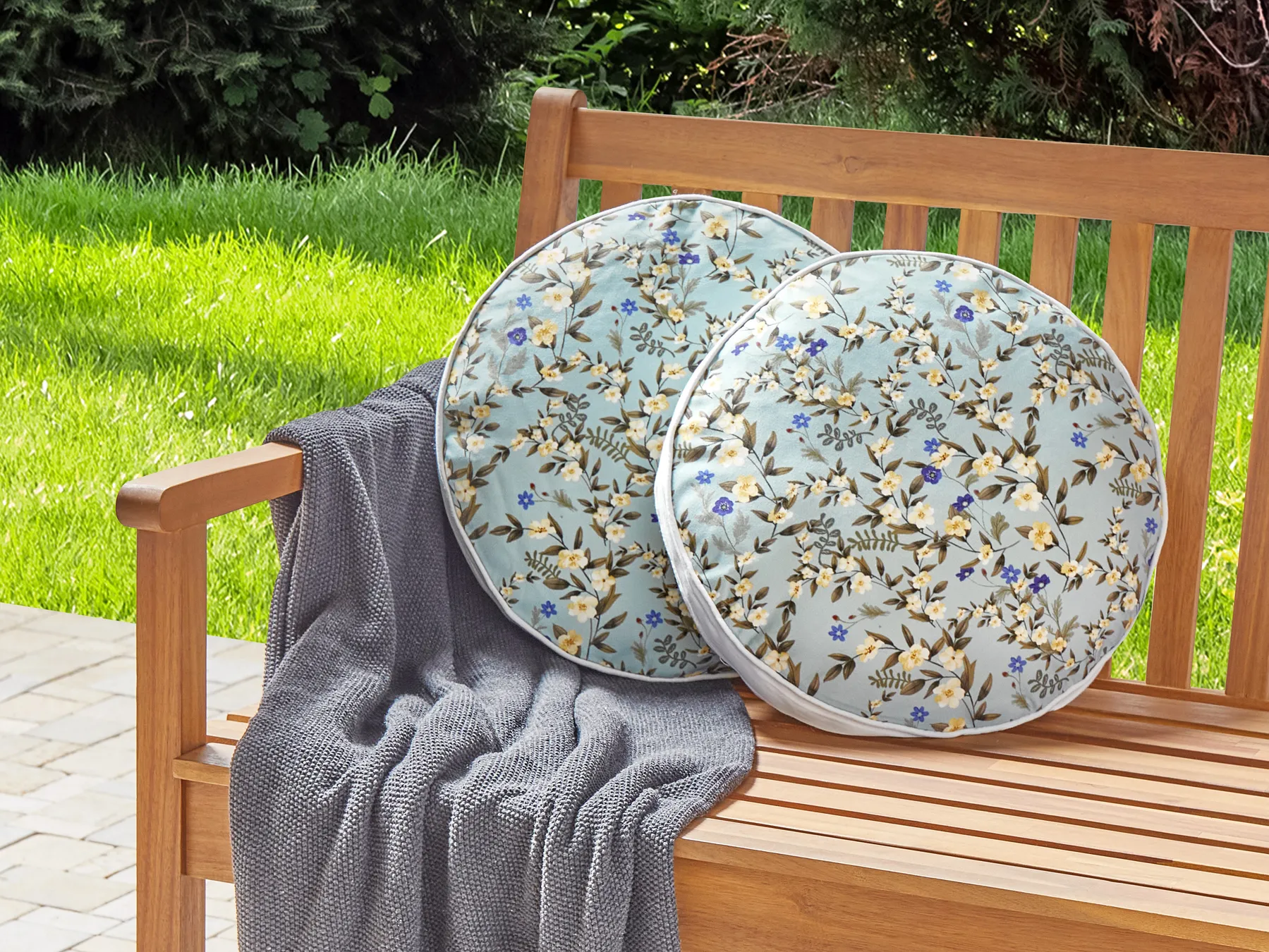 Gartenkissen 2er Set VALLORIA Blumenmuster 40 x 40 cm Hellblau_882619