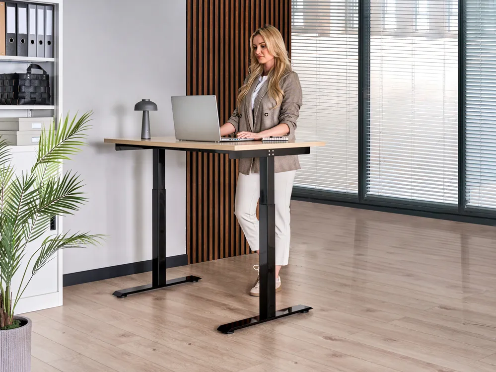 Schreibtisch elektrisch höhenverstellbar DESTINES 120 cm 72 cm Schwarz / Hellbraun_1000336