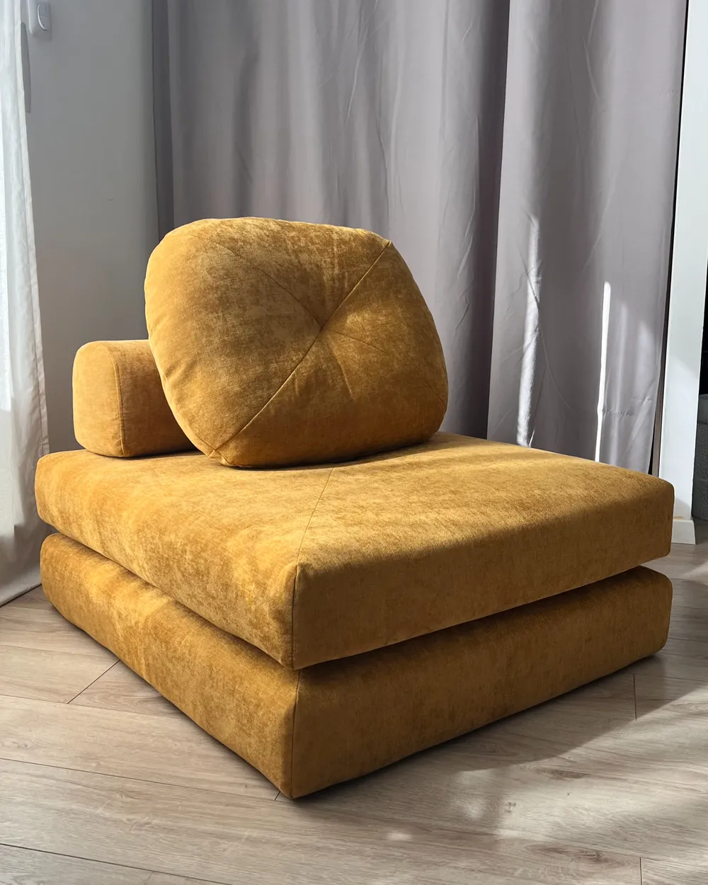 Single Sofa Bed OLDEN Chenille Mustard_1022069