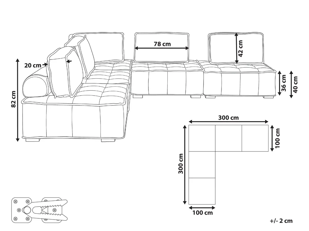 Modular Corner Sofa 5 Seater TIBRO Fabric Off-White Right Hand_1058180