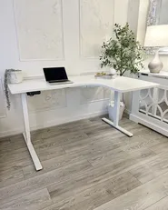 Eckschreibtisch elektrisch höhenverstellbar DESTINES 160 cm 109 cm Weiß rechtsseitig_976504